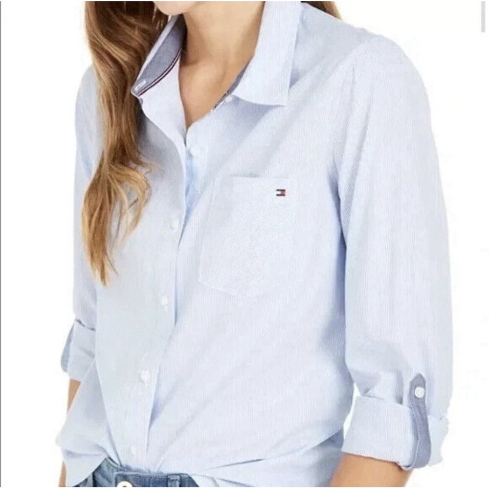Tommy Hilfiger Women's Cotton Pinstripe Button-Down Shirt XS